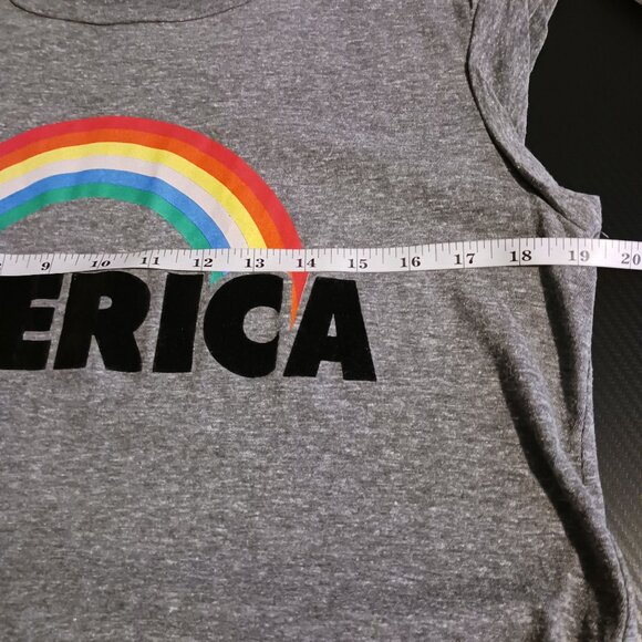 Pam‎ & Gela Oversized Gray America Rainbow Muscle Tee Made in USA Women's Size S - Picture 11 of 12